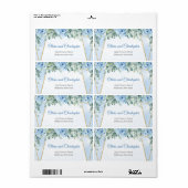Elegant waterverf blauw bloemengroen en goud etiket (Full Sheet)