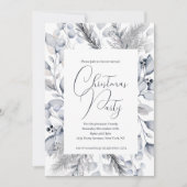 Elegant Waterverf Blauw Botanisch Kerstfeest Kaart (Voorkant)