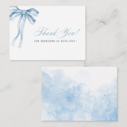 Elegant Waterverf Blauw Bow lint Baby shower Notitiekaartje (Voorkant / Achterkant)