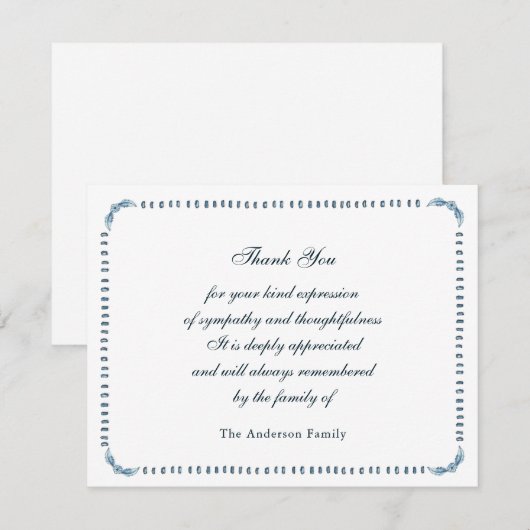 Elegant waterverf Blauw en wit lijst Bedankkaart (Voorkant / Achterkant)