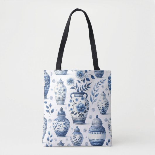 Elegant Waterverf Blauw Ginger Jar Pattern Tote Bag (Voorkant)