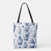 Elegant Waterverf Blauw Ginger Jar Pattern Tote Bag (Achterkant)