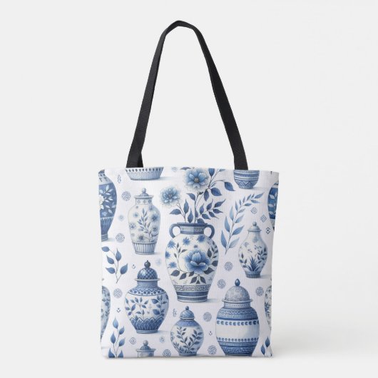 Elegant Waterverf Blauw Ginger Jar Pattern Tote Bag (Achterkant)