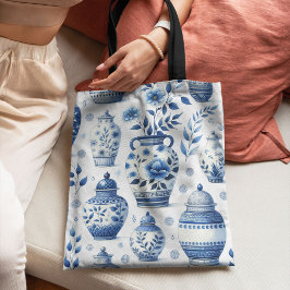 Elegant Waterverf Blauw Ginger Jar Pattern Tote Bag