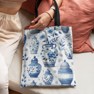 Elegant Waterverf Blauw Ginger Jar Pattern Tote Bag