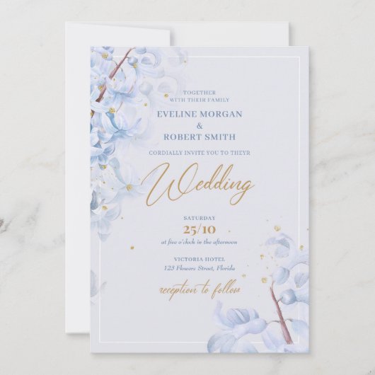 Elegant waterverf blauw hyacint faux goud kaart (Voorkant)