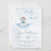 Elegant Waterverf Blauw Schattige Olifant Baby sho Kaart (Voorkant)