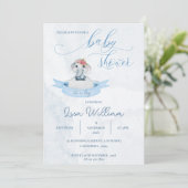 Elegant Waterverf Blauw Schattige Olifant Baby sho Kaart (Staand voorkant)