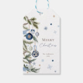 Elegant Waterverf Blauw Wit Kerstversiering Cadeaulabel (Voorkant)