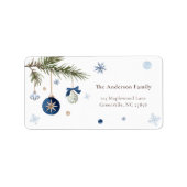 Elegant Waterverf Blauw Wit Kerstversiering Etiket (Voorkant)