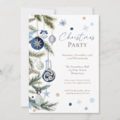 Elegant Waterverf Blauw Wit Kerstversiering Kaart (Voorkant)