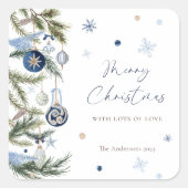 Elegant Waterverf Blauw Wit Kerstversiering Vierkante Sticker (Voorkant)