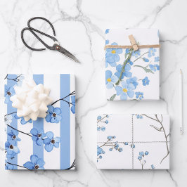 Elegant Waterverf Blauwe Bloemen Patroon Ontwerp Inpakpapier Vel