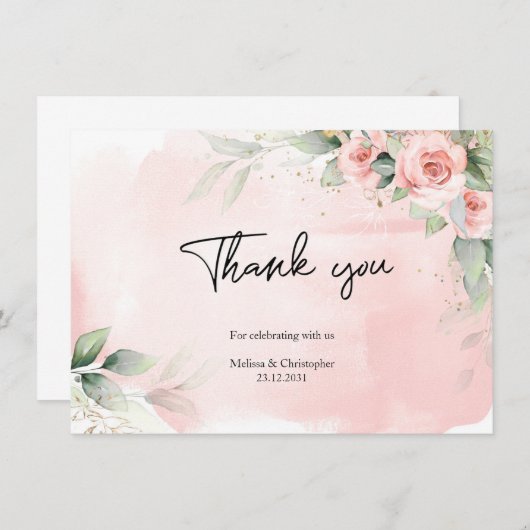 Elegant waterverf blesbloemen eucalyptus gold bedankkaart (Voorkant / Achterkant)