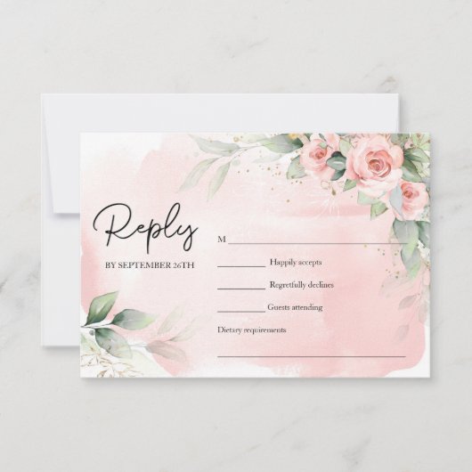 Elegant waterverf blesbloemen eucalyptus gold RSVP kaartje (Voorkant)