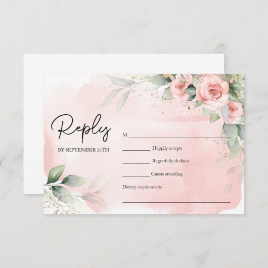 Elegant waterverf blesbloemen eucalyptus gold RSVP kaartje (Voorkant / Achterkant)