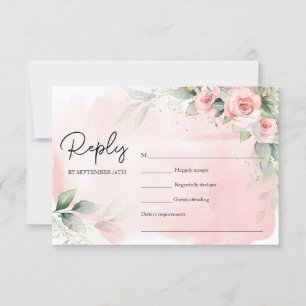 Elegant waterverf blesbloemen eucalyptus gold RSVP kaartje