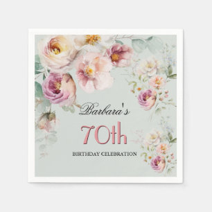 Elegant Waterverf Bloem 70e Verjaardagsfeestje  Servet