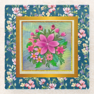 Elegant Waterverf Bloem Botanische Lente Boeket Glazen Onderzetter