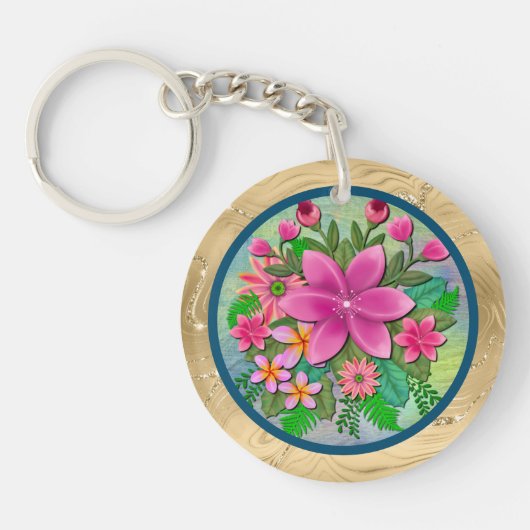 Elegant Waterverf Bloem Botanische Lente Boeket Sleutelhanger (Voorkant)
