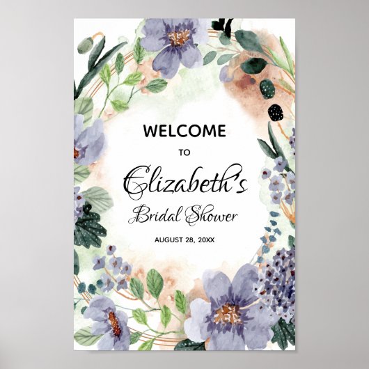 Elegant Waterverf Bloem Bruidsfeest Bord Poster (Voorkant)