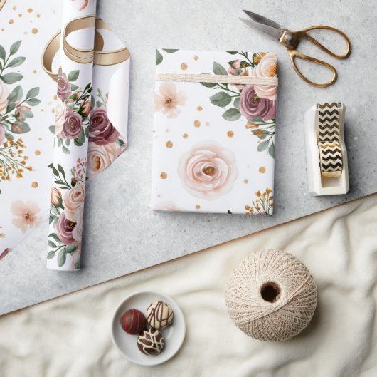Elegant Waterverf Bloem Bruiloftspatroon Cadeaupapier (Crafts)