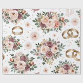 Elegant Waterverf Bloem Bruiloftspatroon Cadeaupapier (Vlak)