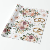 Elegant Waterverf Bloem Bruiloftspatroon Cadeaupapier (Uitgerold)