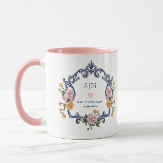Elegant Waterverf Bloem Monogram en Initialen Mok (Links)