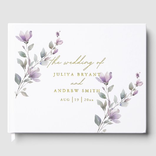 Elegant waterverf bloem wit en gouden bruiloft gastenboek (Voorkant)