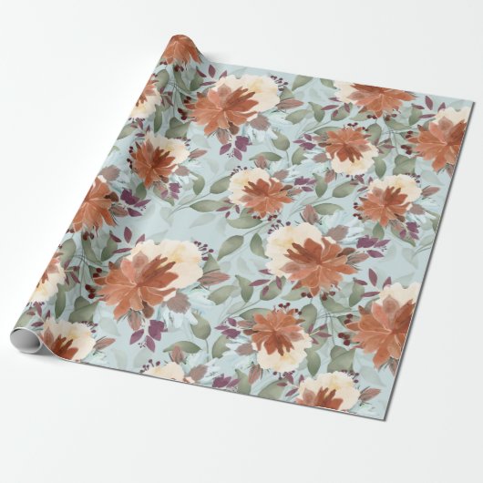 Elegant waterverf bloemen boho pastel cadeaupapier (Uitgerold)