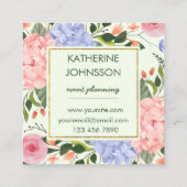 Elegant waterverf bloemen hydrangea faux goud vierkante visitekaartje (Achterkant)