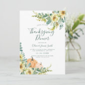 Elegant Waterverf Bloemen Thanksgiving Diner Kaart (Staand voorkant)