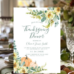 Elegant Waterverf Bloemen Thanksgiving Diner Kaart