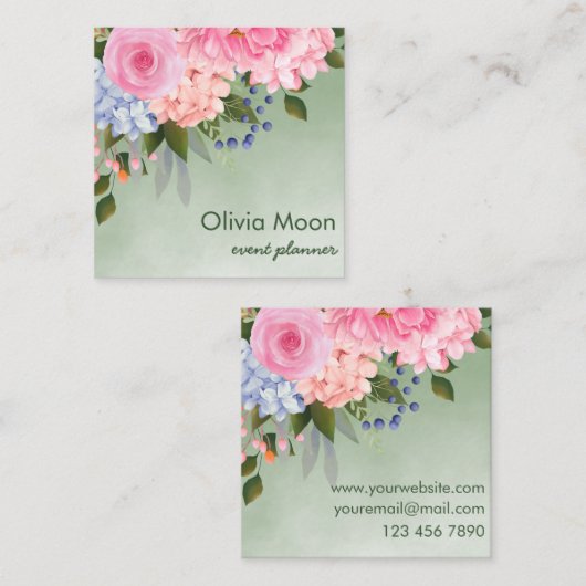 Elegant waterverf bloemen vierkante visitekaartje (Voorkant / Achterkant)