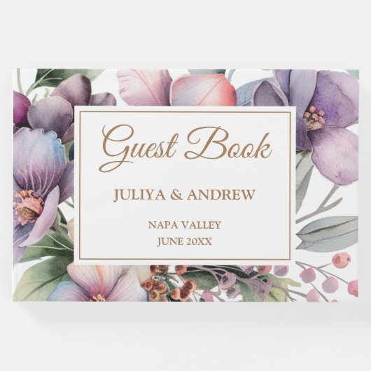 Elegant waterverf bloemenbruiloft gastenboek (Voorkant)