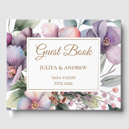 Elegant waterverf bloemenbruiloft gastenboek