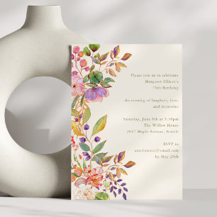 Elegant Waterverf Bloemende 75e Verjaardagsfeest Kaart