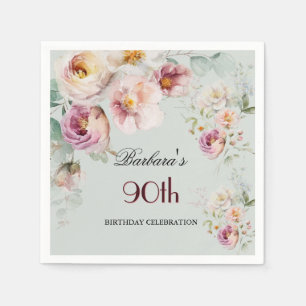 Elegant Waterverf Bloemende 90ste Verjaardagsfeest Servet