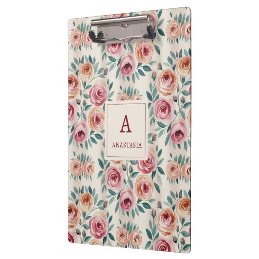 Elegant Waterverf  bloemenmonogram Klembord (Links)