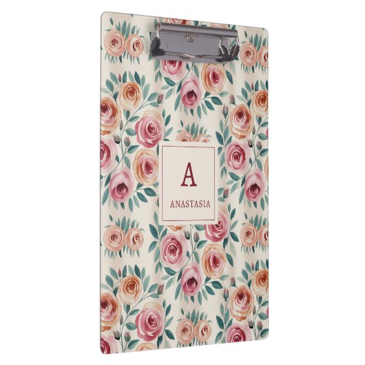 Elegant Waterverf  bloemenmonogram Klembord (Rechts)