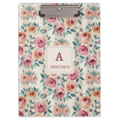 Elegant Waterverf  bloemenmonogram Klembord (Voorkant)