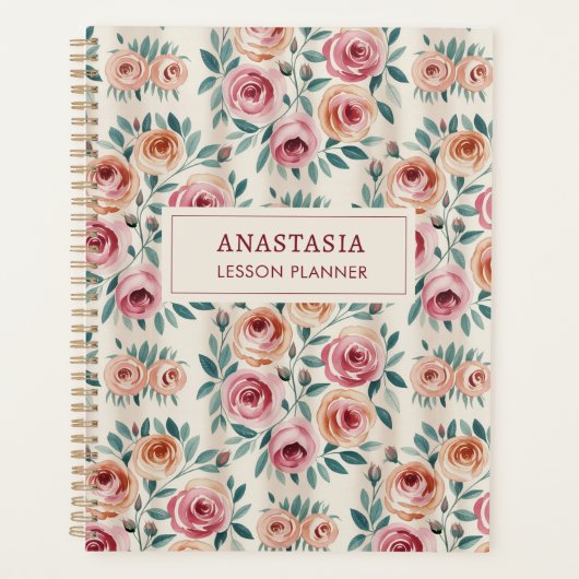 Elegant Waterverf bloemenmonogram Planner (Voorkant)