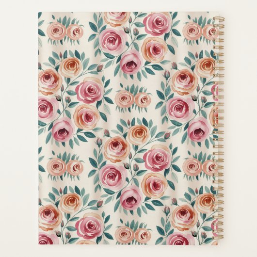 Elegant Waterverf  bloemenmonogram Planner (Achterkant)