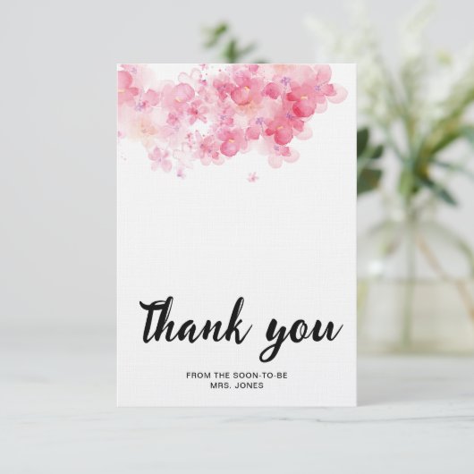 Elegant waterverf bloemenvrijgezellenfeest dank u kaart (Staand voorkant)