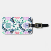 Elegant Waterverf Bloemmotief Monogram Bagagelabel (Voorkant horizontaal)