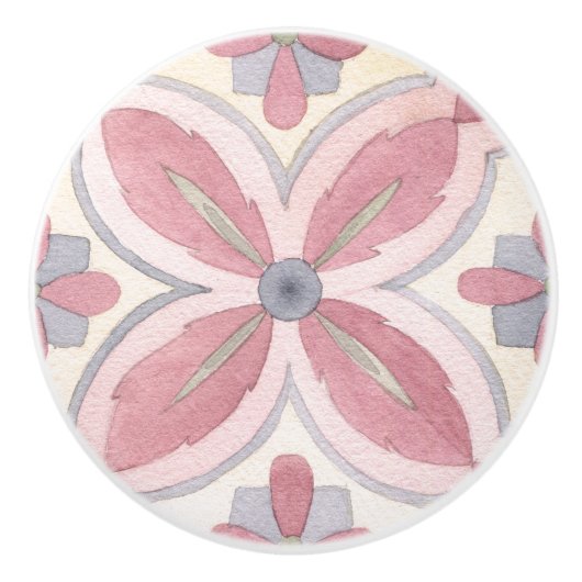 Elegant waterverf bloempatroon roze en blauw keramische knop (Voorkant)