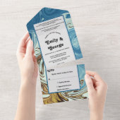 Elegant Waterverf Blue Abstract artistieke bruilof All In One Uitnodiging (Afscheurbaar)