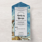 Elegant Waterverf Blue Abstract artistieke bruilof All In One Uitnodiging (Binnen)