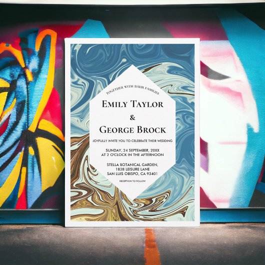 Elegant Waterverf Blue Abstract artistieke bruilof Kaart